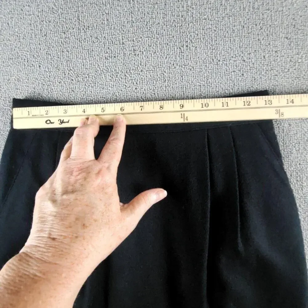 Vntg Sag Harbor Skirt Womens 8 Black Wool Straight Midi Lined Pockets Career